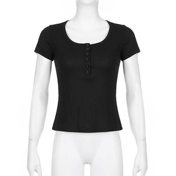 Kortærmede Crop Tops SORT L Black L