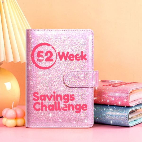 52 Vecka Savings Challenge Spara Utmaning Pärm ROSA Pink