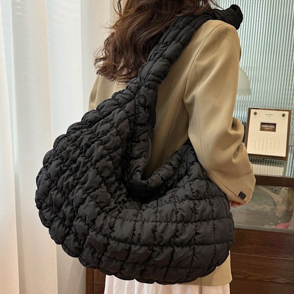 Tikattu kangalaukku naisille Puffer-kangaskassi TUMMAN SININEN Dark Blue
