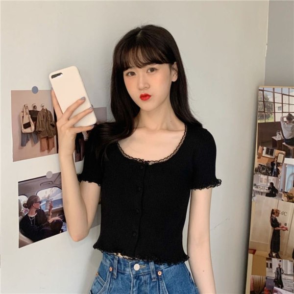Spets T-shirt Crop Top VIT White