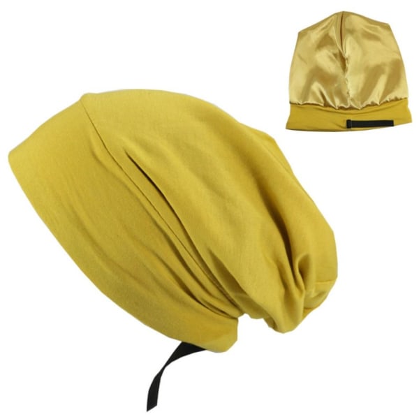 Blødt stretch satin hætte foret sovebeanie hat KHAKI khaki