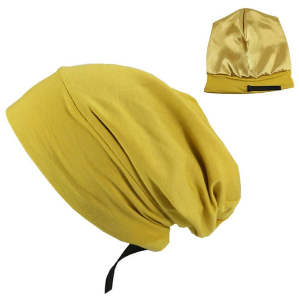 Mjuk Stretch Satin Huv Fodrad Sovmössa Hatt KHAKI khaki