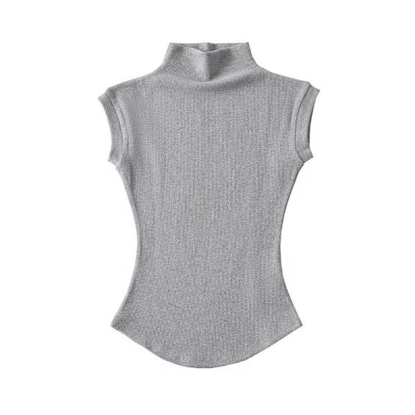 Naisten Kesä Turtleneck Hihaton T-paidat Topit GREY M gray M