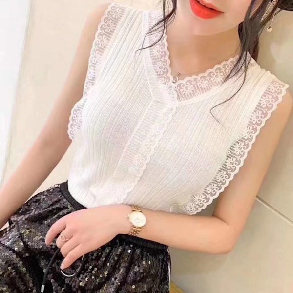 Camisole Vest Strikkeoverdeler HVIT White