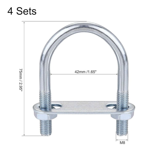 4st runda U-bultar Rund böjd U-klämma 4 SETSM8X42X75 M8X42X75 4 SetsM8X42X75