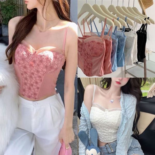 Sexet Blonde Camisole Blomsterrem Top HVID white