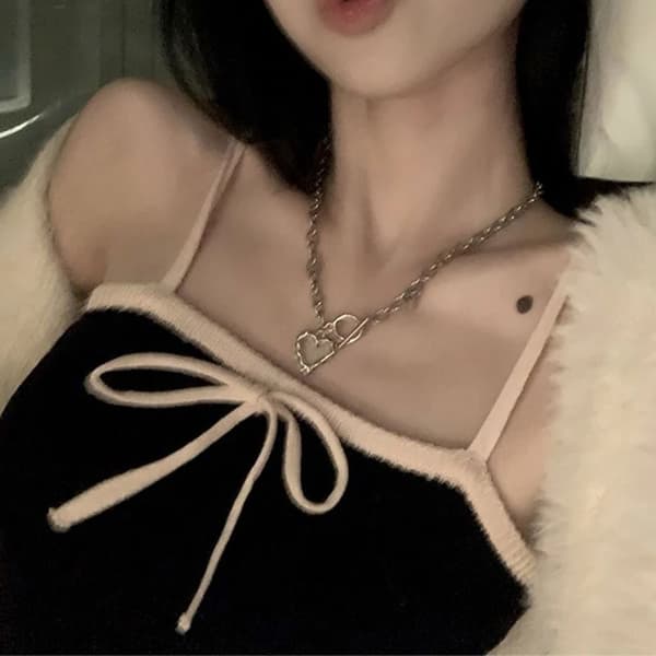 Bow Tank Top Stickad Sling BEIGE beige