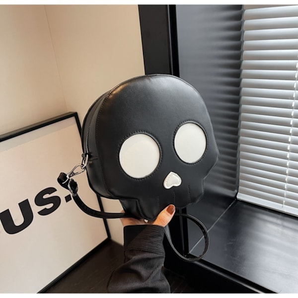 Læder skuldertaske Skull Crossbody taske SORT Black