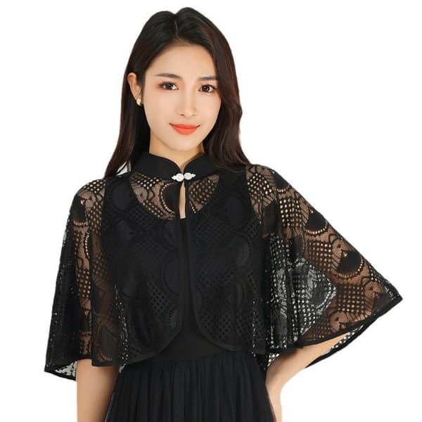Rose Jacquard Polyester Sjal med Solbeskyttelse, SORT Black