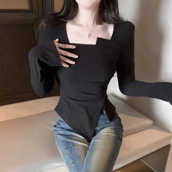 Uregelmæssig T-shirt Cropped Top SORT S Black S