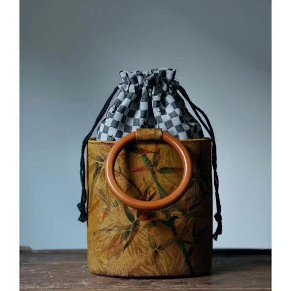 Etnisk stil Circular Ring Handväska Retro Bucket Bag GUL Yellow