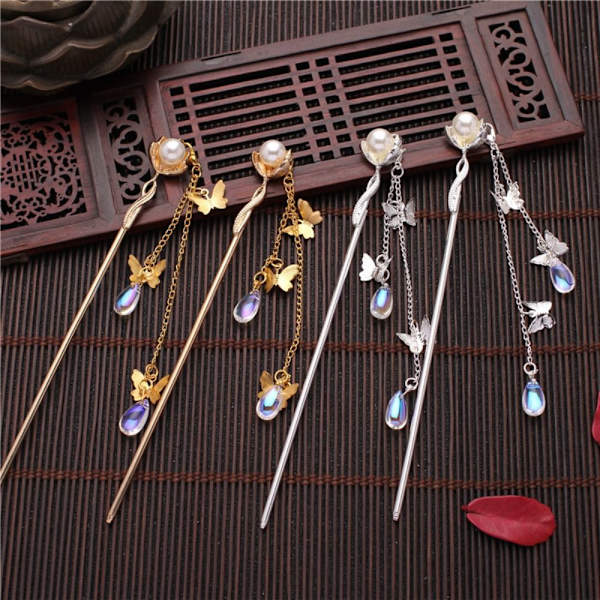 Pearl Tassel Hair Stick Butterfly Hårnål GULD STYLE2 STYLE2 gold style2-style2