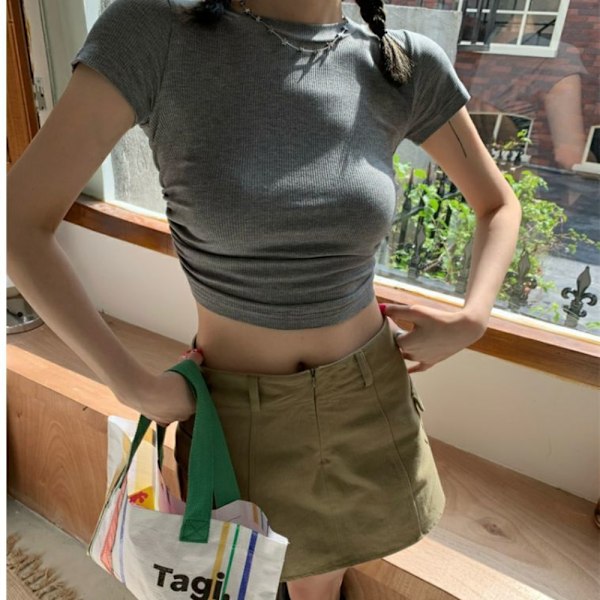 Højtaljet snøredesign Top Uregelmæssig bluse SORT L Black L