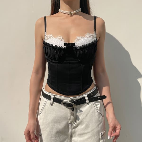 Kvinders stropløse camisole med sløjfe, SORT S Black S