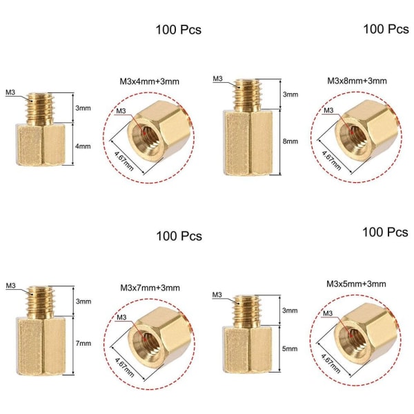 100 st Hex PCB Moderkort Spacer Standoff 100PCSM3X4MM M3X4MM 100pcsM3x4mm