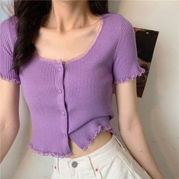 Spets T-shirt Crop Top RÖD Red