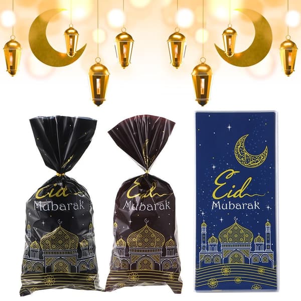 50 stk Eid Mubarak Godteriposer Kakepose SVART Black