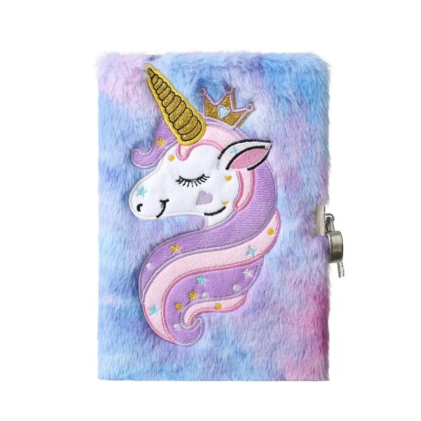 Plysch Unicorn Cartoon Notebook Låsbar A5-dagbok för barn