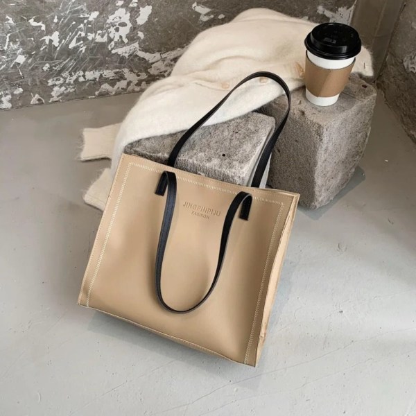 PU Letter Tote Bag Dame Underarm Taske BRUN brown