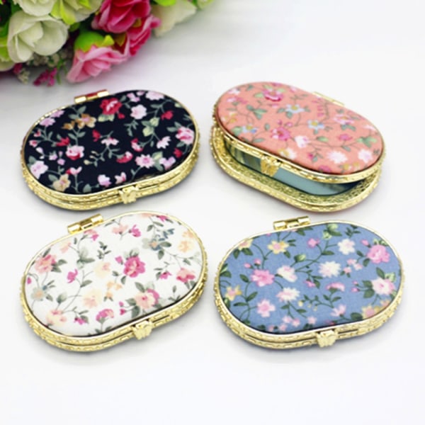 Mini Makeup Floral Mirror Pocket Cosmetic Mirror RUND-HVIT Round-White