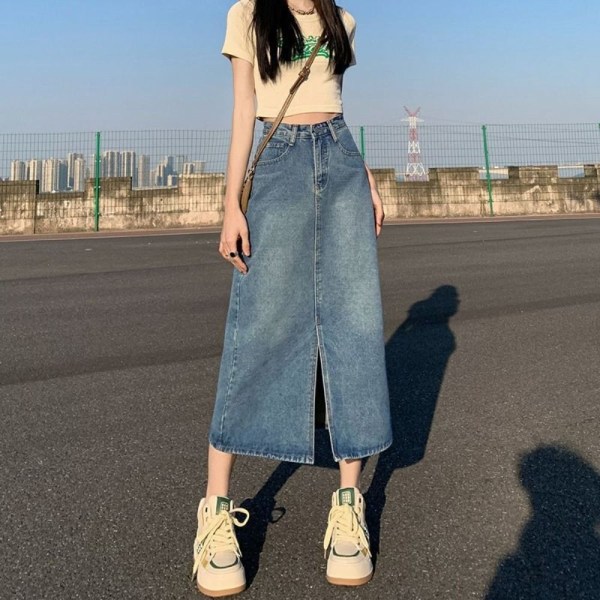 Split jeanskjol A-line kjol VINTAGE BLUE L Vintage Blue L