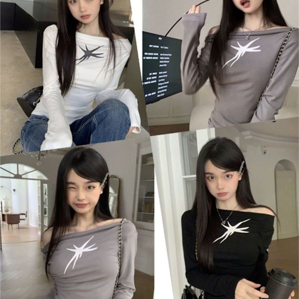 Långärmad T-shirt Vintage Hottie Cropped Toppar SVART XL Black XL