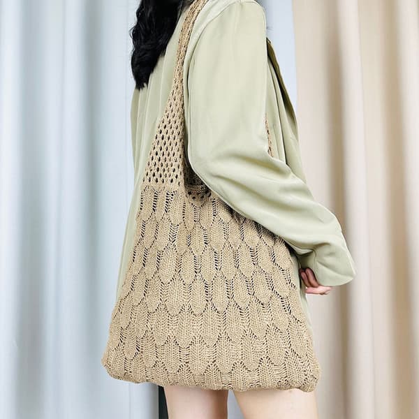 Stickad virkad tygväska BEIGE Beige