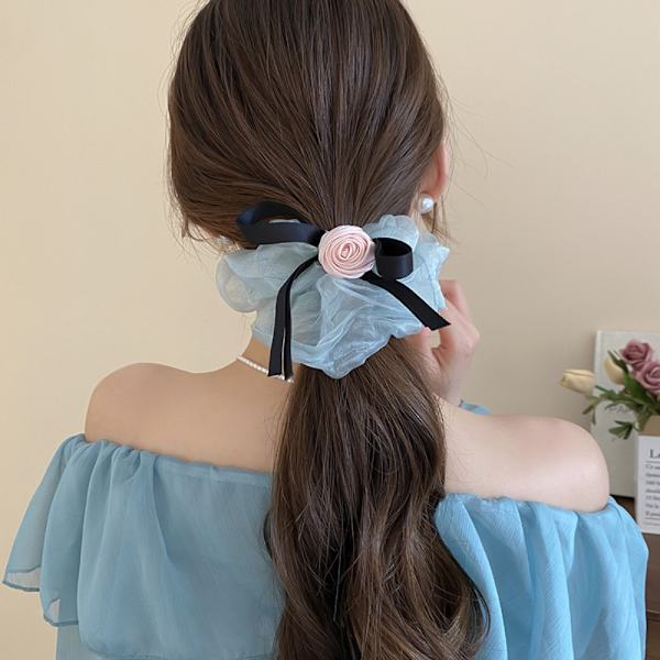 Cloth Rose Hair Tie Sløyfe Rose Elastisk Hårring BLÅ Blue