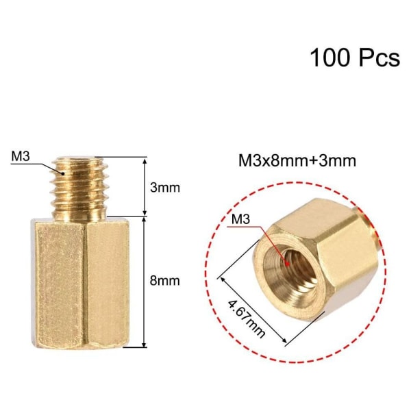 100 stk Hex PCB Bundkort Spacer Standoff 100PCSM3X8MM M3X8MM 100pcsM3x8mm