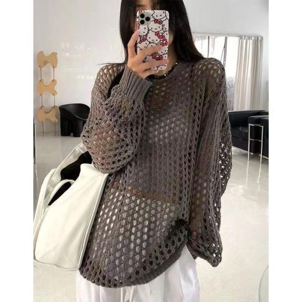 Hollow Out Bluser Strikoverdele SORT Black