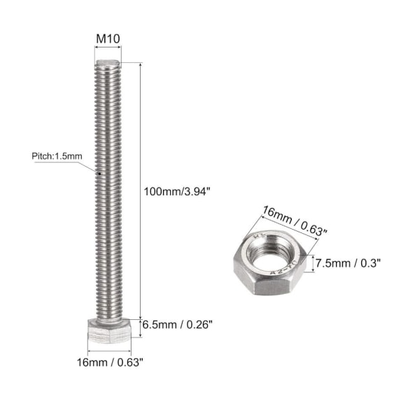 4 kpl kuusiokantaruuvit Pultit Täyskierre kuusiokolopultit 4pcsM10X55mm