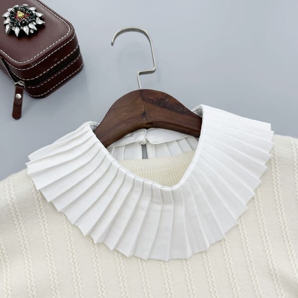 Falsk Krage Vintage Enfärgad Blus VIT White