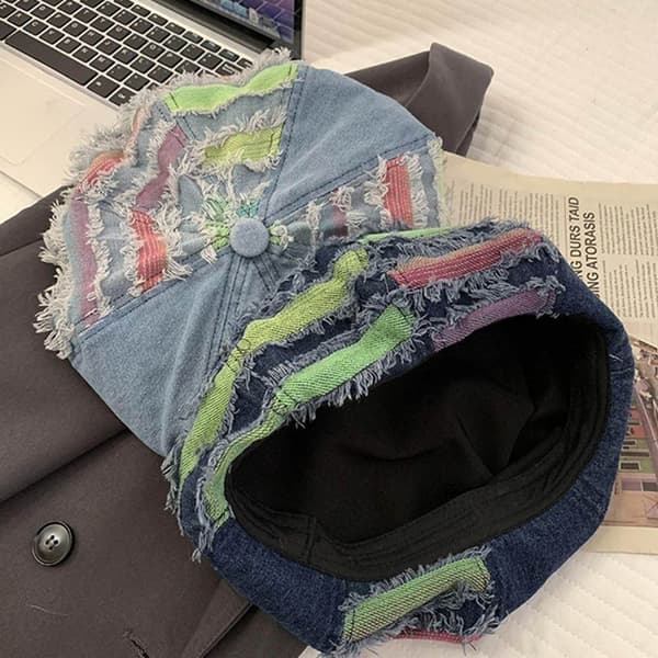 Denim Beret Hat Ottogonal Flænset Kasket LYSEBLÅ light blue