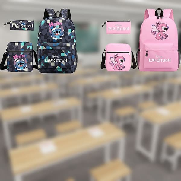 3-delat Set Stitch Ryggsäck Axelväska Canvas ROSA A A E