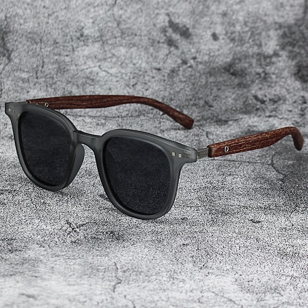 Wood Grain Solglasögon Square Ram Solglasögon MATTE GRÅ BLÅ Matte Grey Blue