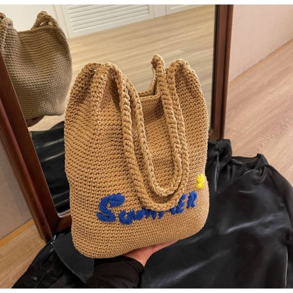 Vævede skuldertasker afslappede flettede håndtasker CAMEL Camel