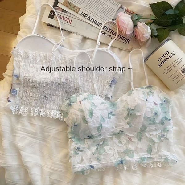 Blommig Camisole Spetstoppar GRÖN green