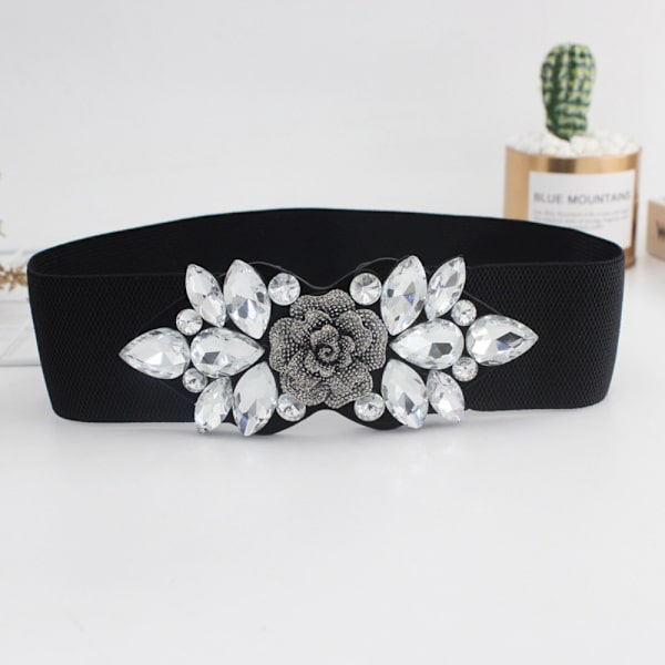 Rhinestone elastisk linning Bælte SORT Black