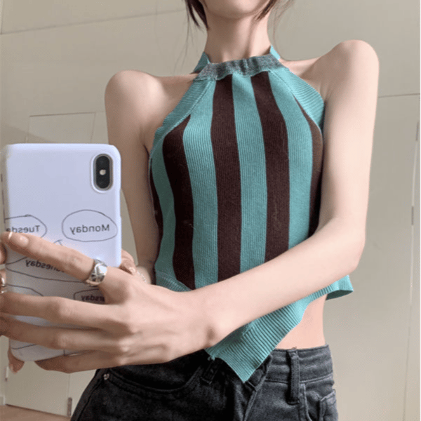 Afslappet Mode Crop Top Ydre Beklædning Basic Camisole HVID STRIBE White Stripe