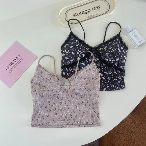 V-ringade toppar blommig camisole ROSA pink