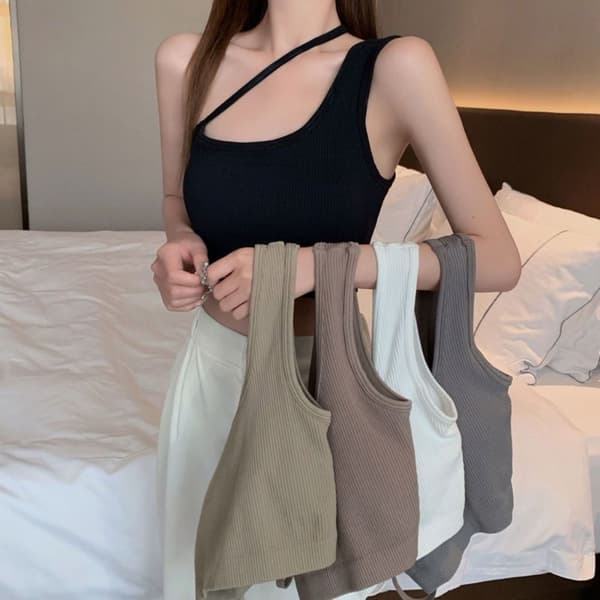 Ærmeløs Cropped Top Camis til Kvinder, SORT black