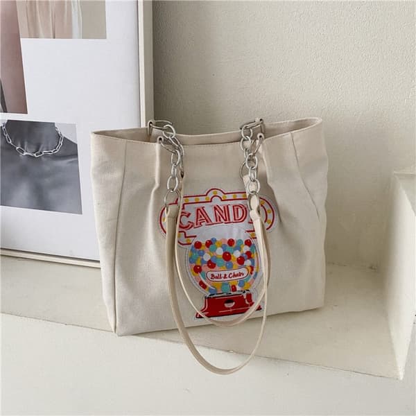 Canvas Axelväska Broderi Tygväska BLÅ blue
