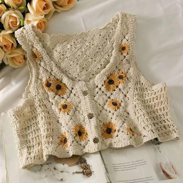 Hul, ermeløs genser Søt Heklevest BEIGE 2 2 beige 2-2