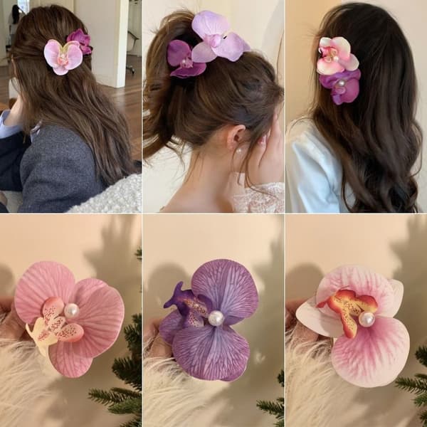 Orkidéfjäril Blomma Rosett Hårklämma, HELVIT pure white