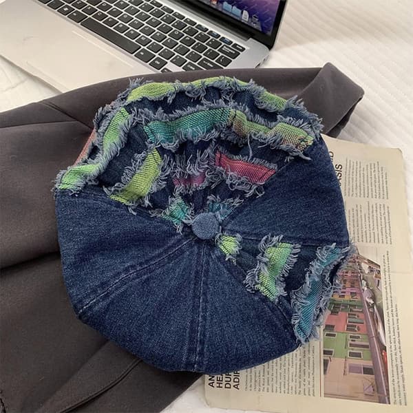 Denim Beret Hat Ottogonal Flænset Kasket LYSEBLÅ light blue
