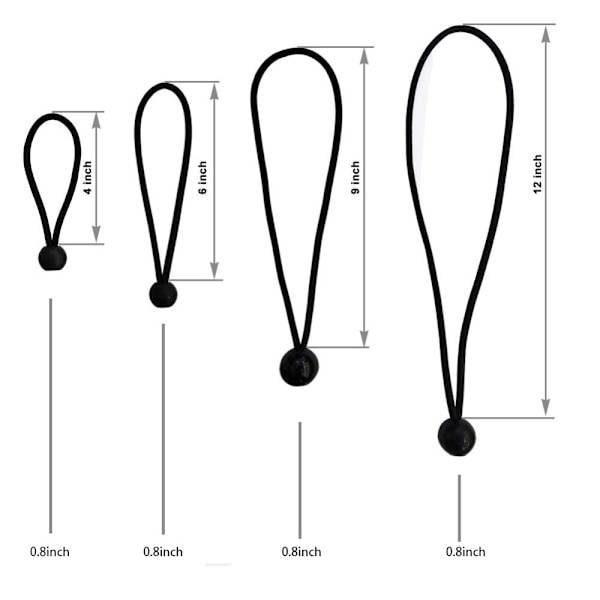 25st Bungee Balls Svart Bungee Cord 9INCH 9INCH 9inch
