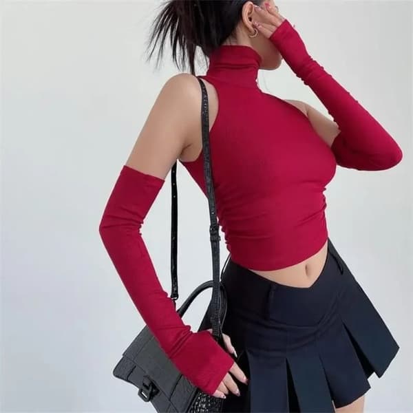 Turtleneck Suspender Crop Top VINRØD M wine red M