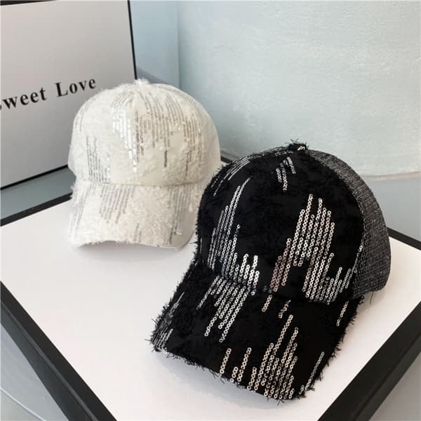 Mesh Pailletter Baseball Kasket Mode Kvinder Åndbare Kasketter SORT black
