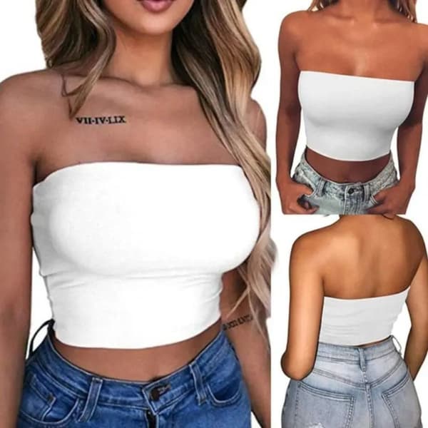Axelbandslös Crop Tube Top Basic Bröstomslag VIT S white S