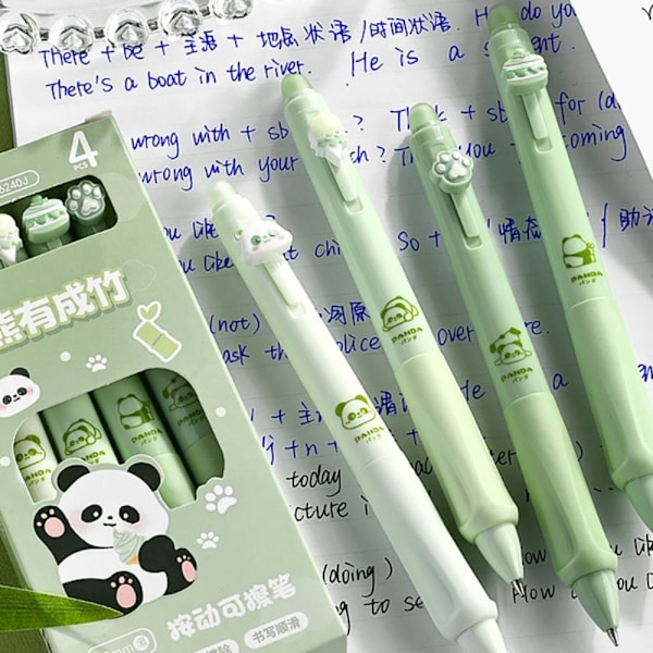 4 STK/Eske Sletbar Pen Gel Pen GRØN SORT Blæk SORT Blæk Green Black Ink-Black Ink